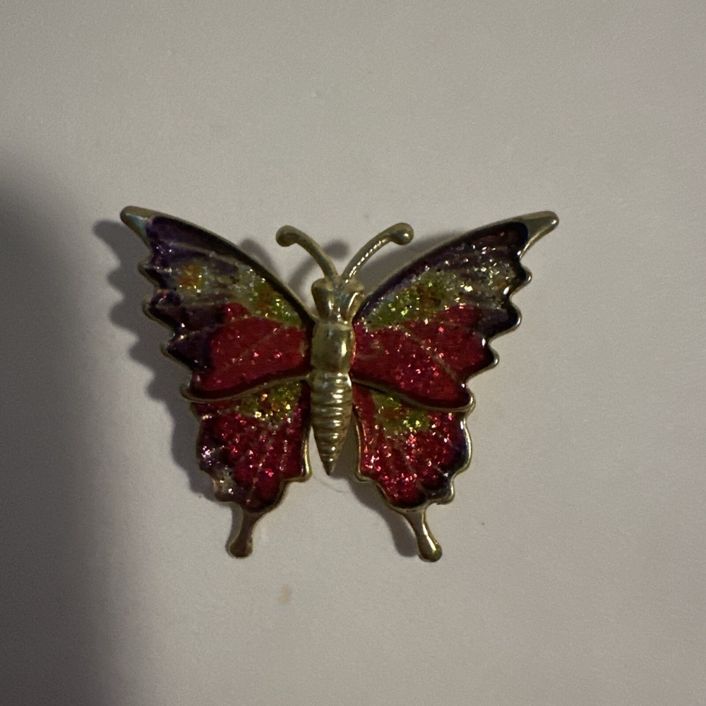 Gold Tone Multicolor Sparkling Butterfly Brooch Pin Vintage